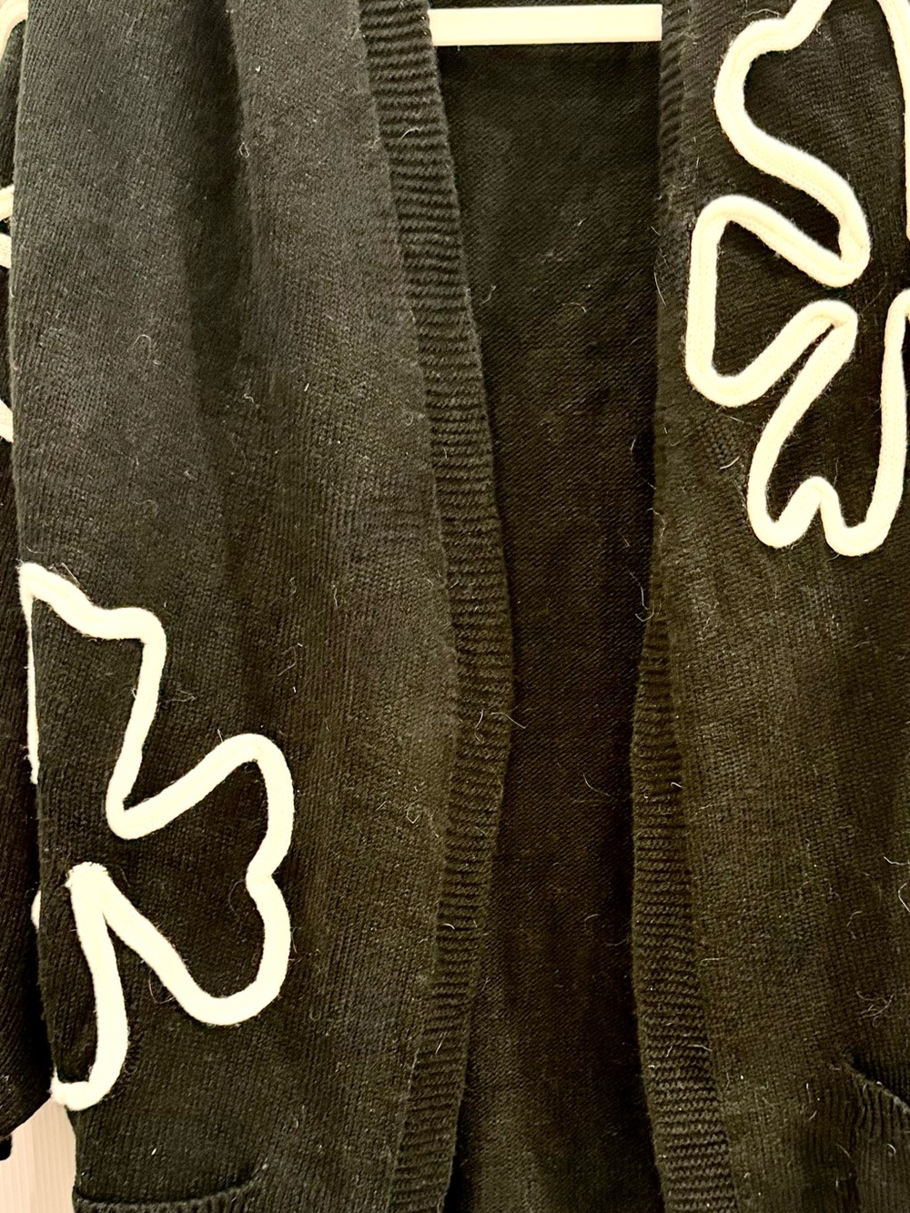 NWT BloomChic Black Cardigan with White Floral Outline